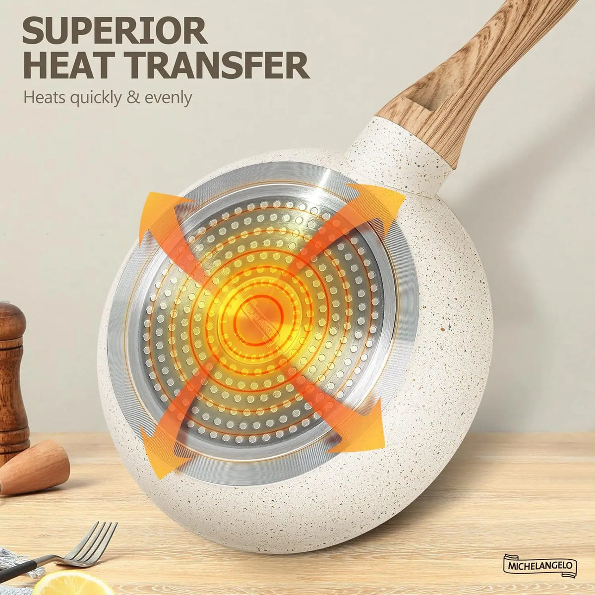 MICHELANGELO Granite Non-Stick Frying Pan with Lid | Induction Non-Stick Frying Pan Nixie