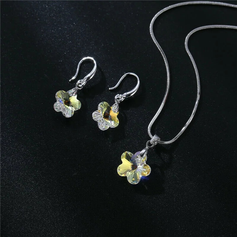 Women's AB Crystal Flower Necklace & Earrings Jewelry Set Crystal Jewelry Set Nixie