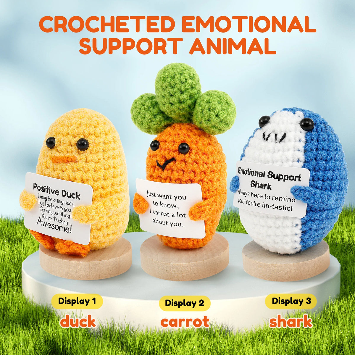Handmade Crochet Animal Dolls Set with Motivational Cards & Bases Crochet Animal Dolls Nixie