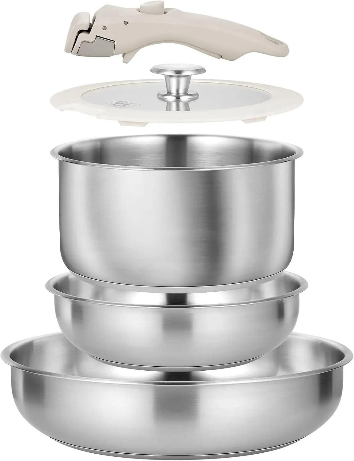KOCH SYSTEME CS 7-Piece SS Cookware Set – Detachable Handle Cookware Set Nixie silver 7 piece set