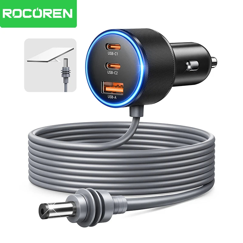 Rocoren 60W 3-Port USB-C Car Charger | PD & QC 4.0 Fast Charge USB-C Car Charger Nixie
