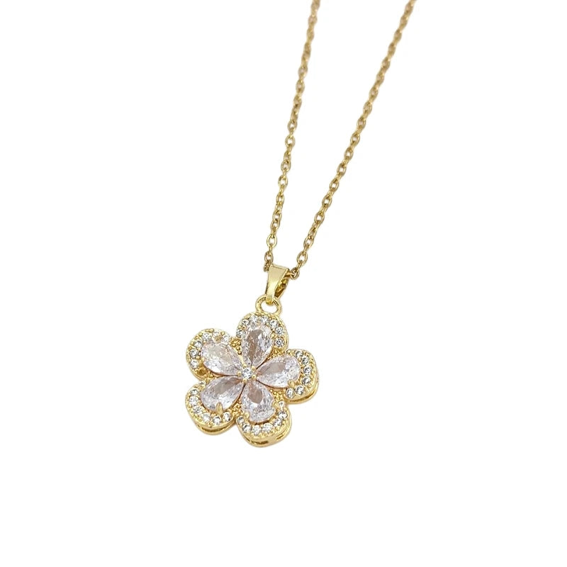 Colorful Flower Pendant Necklace | Stainless Steel Collarbone Chain Pendant Necklace Nixie