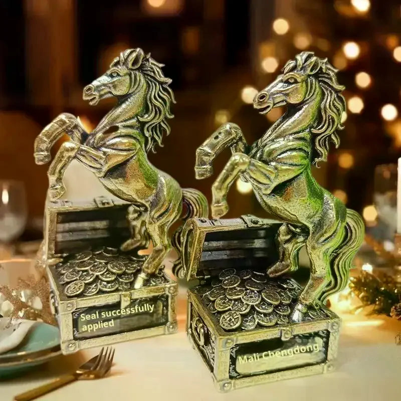 Brass Feng Shui Horse Figurine – Miniature Zodiac Statue Decorative Figurine Nixie