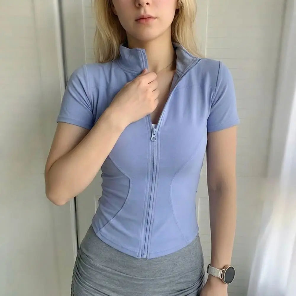 Women's Slim Fit Zip Front Short Sleeve Sports Workout Top Women's Sports Top Nixie