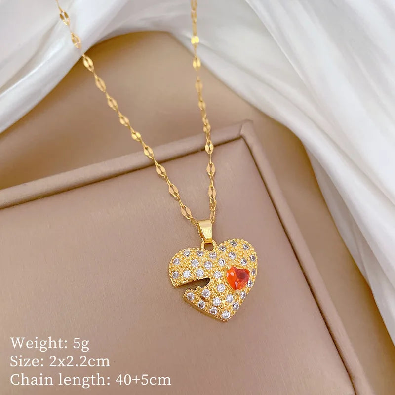 Heart Pendant Necklace Gold Stainless Steel Clavicle Chain Women