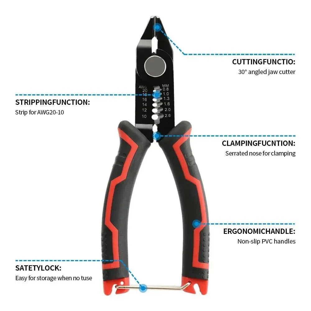 Wire Stripper & Crimping Pliers – Adjustable AWG 10-20