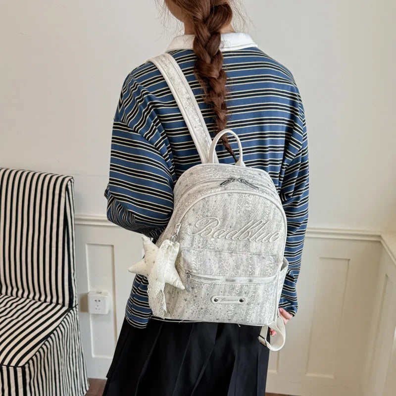 Korean Star-Embroidered Backpack – Large Capacity Women's Bag Women's Backpack Nixie