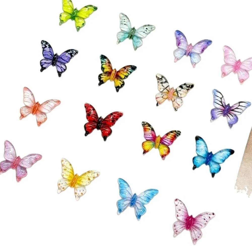 50pcs 3D Butterfly Nail Charms – Multicolor Glossy Resin Set Nail Art Charms Nixie