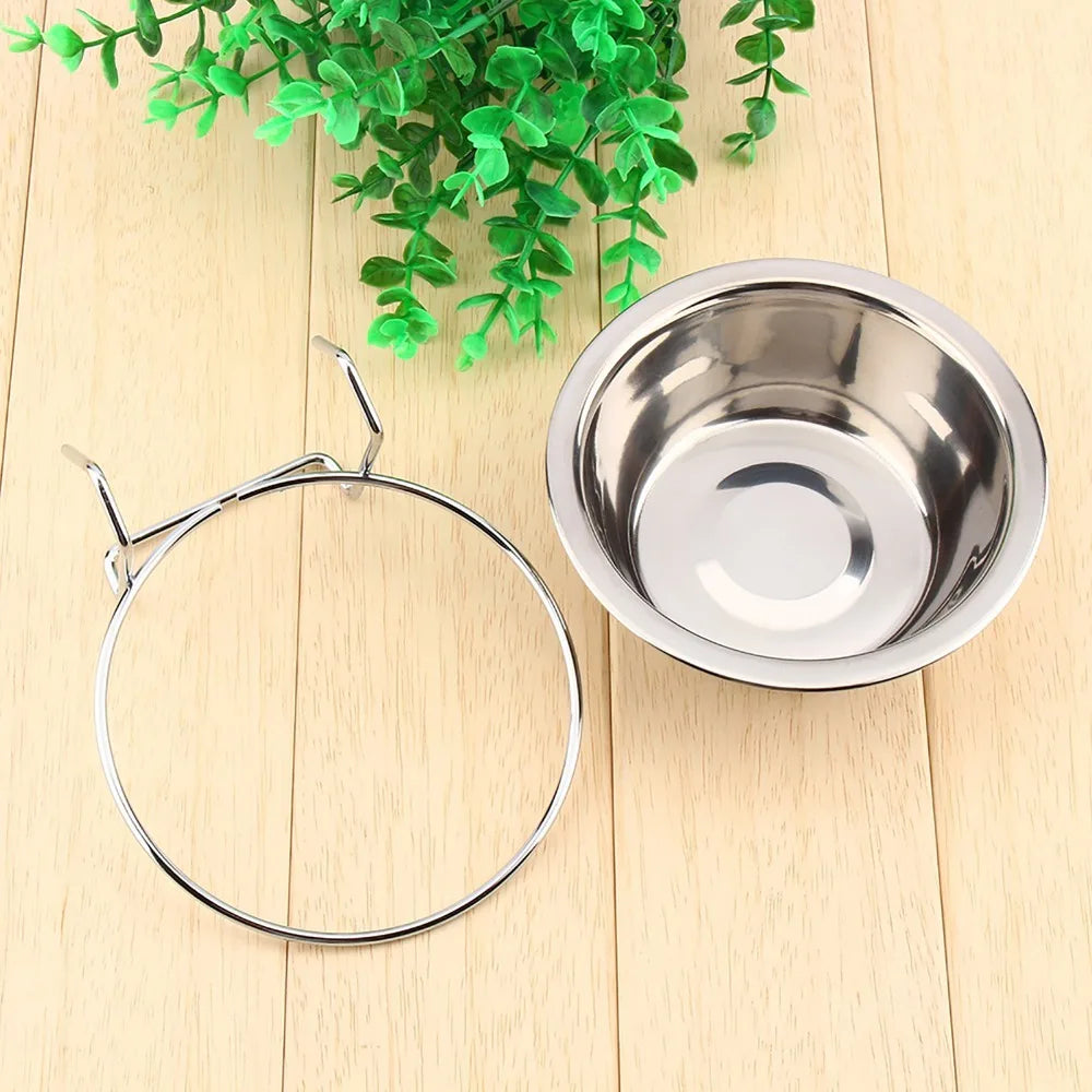 Stainless Steel Hanging Dog Bowl Anti-Tip Crate Feeder S/M/L