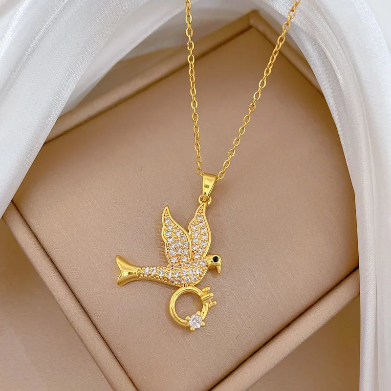 Angel Dove Pendant Necklace – Zircon Women's Fashion Jewelry Pendant Necklace Nixie