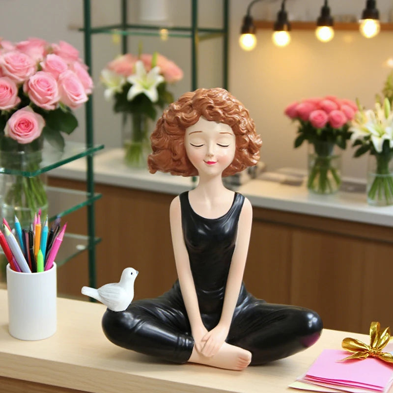 Yoga Girl Resin Figurine – Meditation Statue Desk Ornament Resin Yoga Figurine Nixie