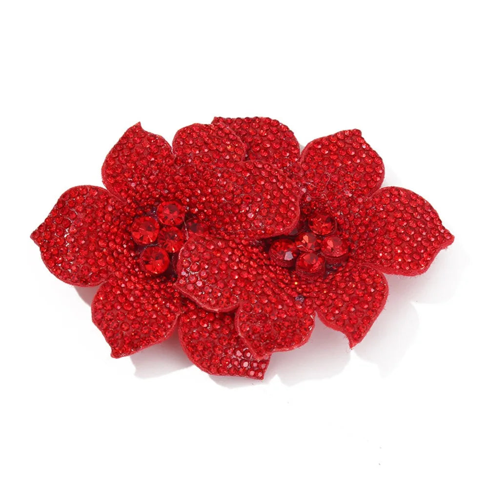 3D Camellia Rhinestone Flower Patch – Sparkling Rose Brooch Rhinestone Flower Patch Nixie Red