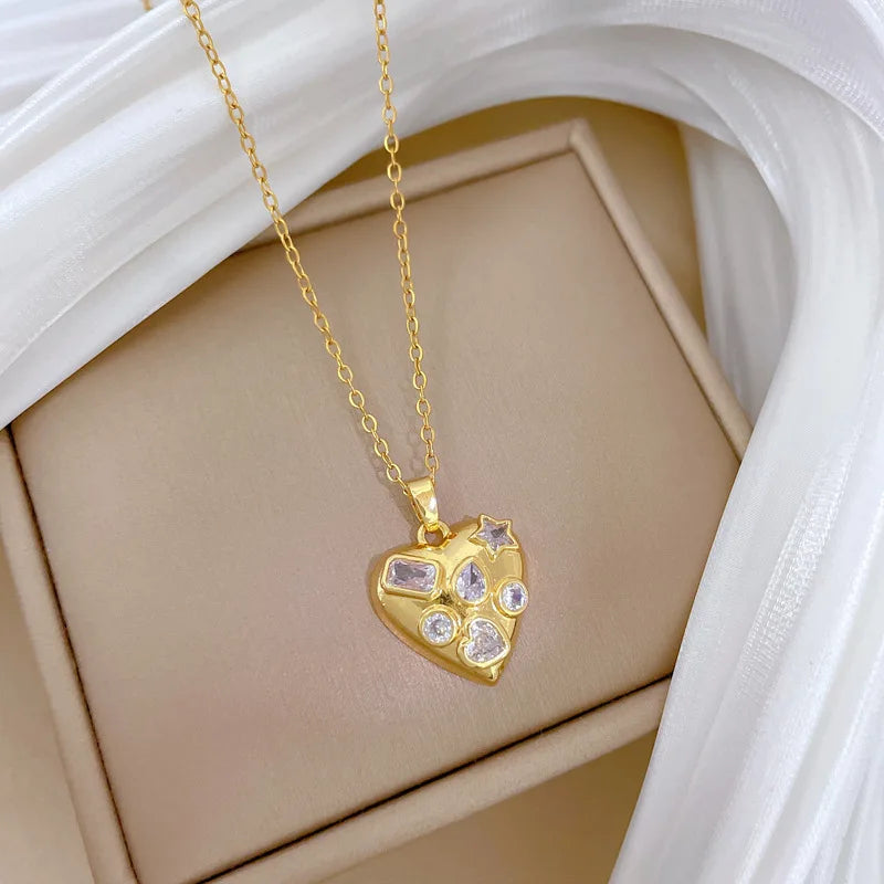 Heart Pendant Necklace for Women – Gold Stainless Steel Choker Pendant Necklace Nixie