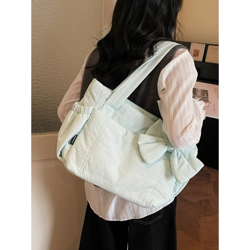 Nixie Quilted Bow Shoulder Bag – Women's Lightweight Tote Quilted Shoulder Bag Nixie