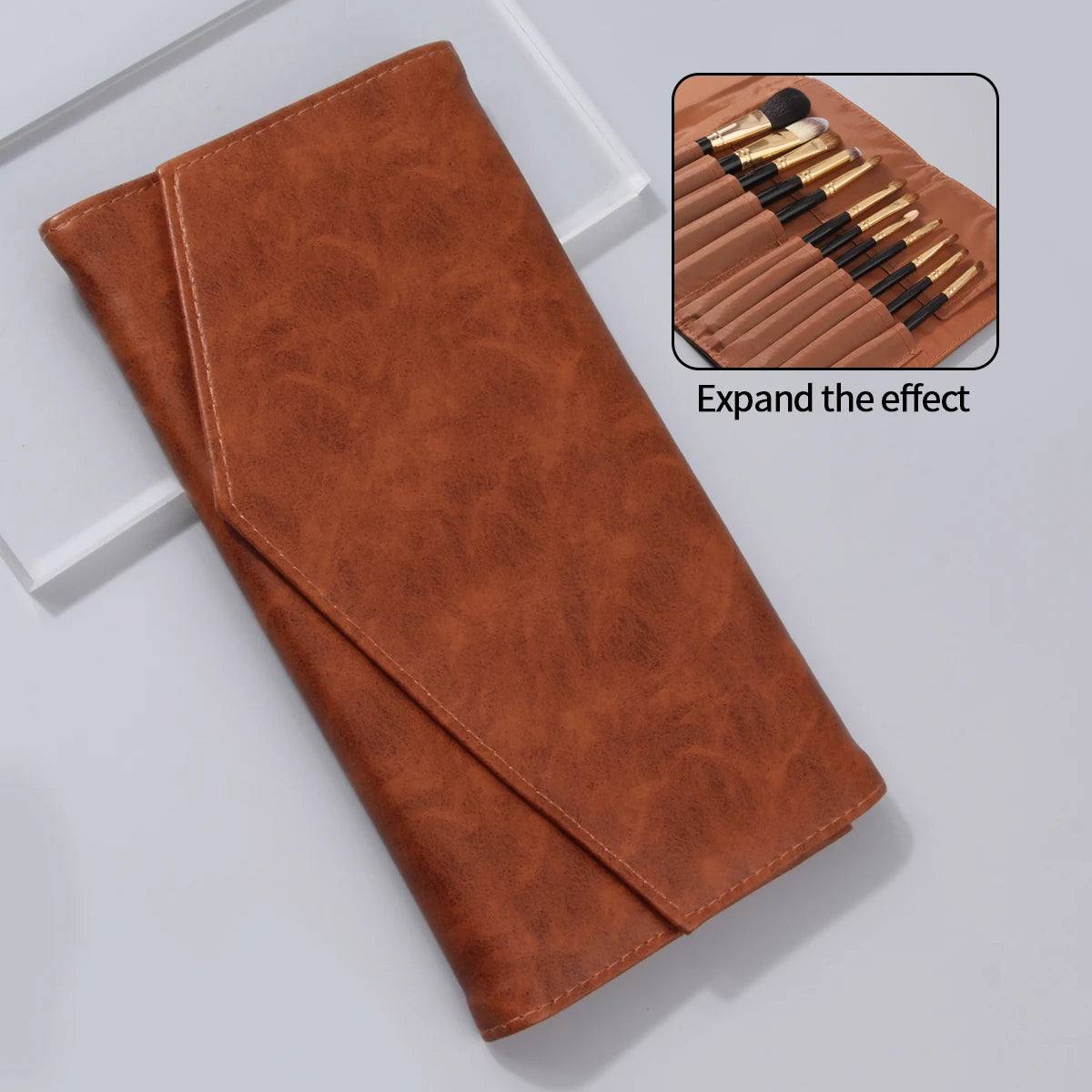 Nixie Folding PU Leather Makeup Brush Storage Bag Makeup Brush Bag Nixie Brown