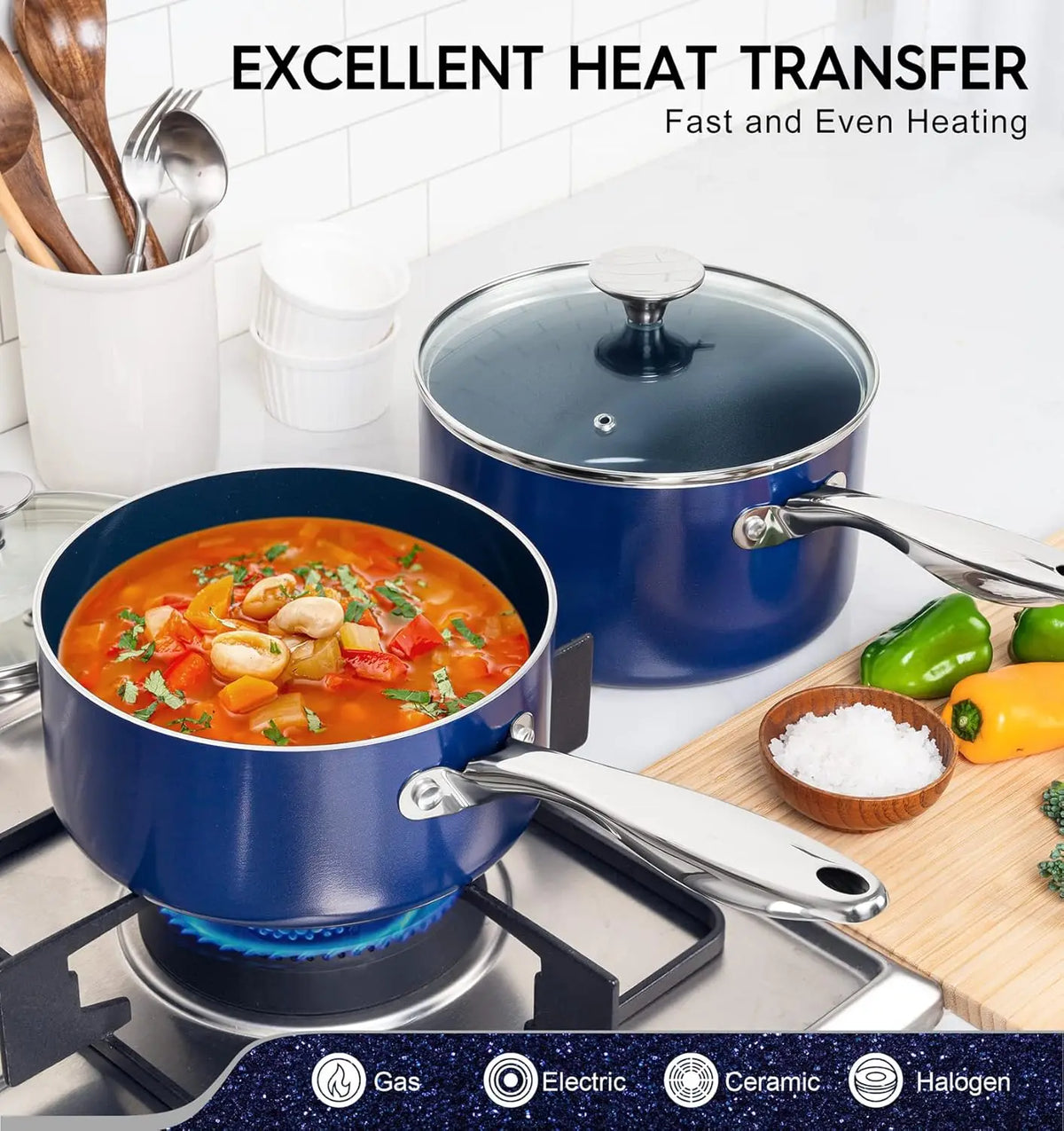 MICHELANGELO Ceramic Nonstick Frying Pan with Glass Lid Ceramic Nonstick Pan Nixie