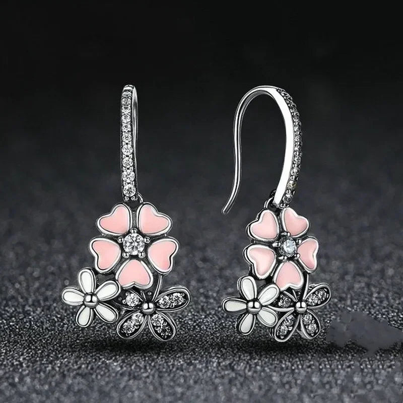 Daisy Drop Earrings – Pink Peach Crystal Dangle Zinc Alloy Dangle Earrings Nixie