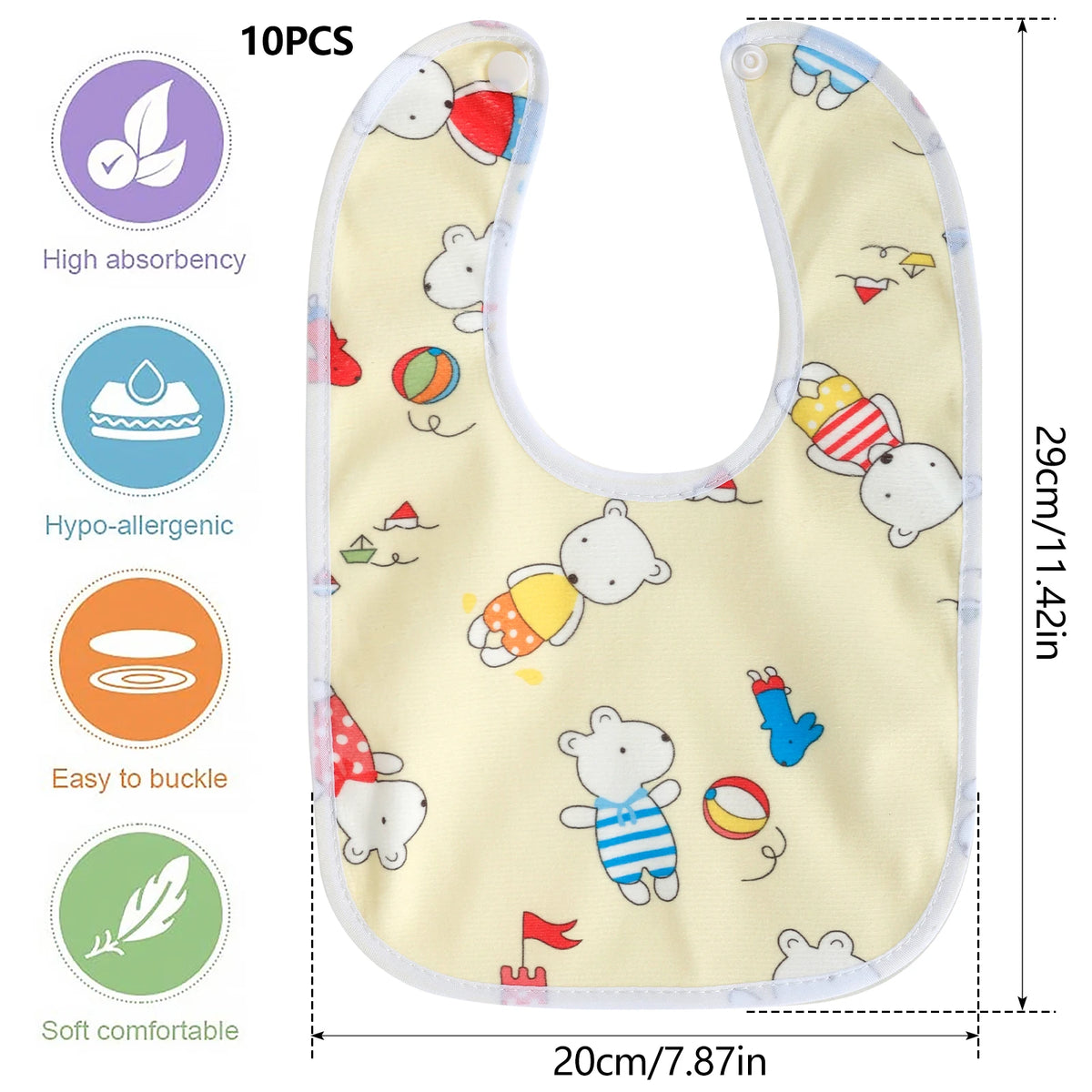 10/20 Pack Soft Cartoon Baby Bibs – Waterproof & Absorbent Baby Bibs Nixie