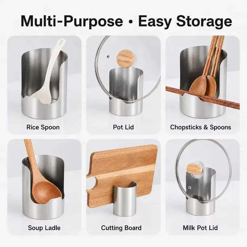 Stainless Steel 2-in-1 Pot Lid Holder & Spoon Rest Organizer Pot Lid & Utensil Holder Nixie
