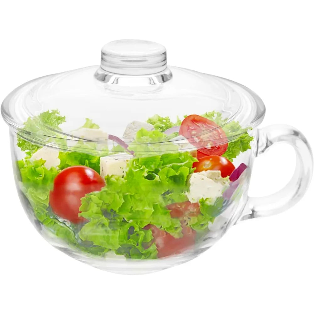 Clear Glass Bowl with Handle – Microwave Safe Breakfast Bowl Glass Dining Bowl Nixie