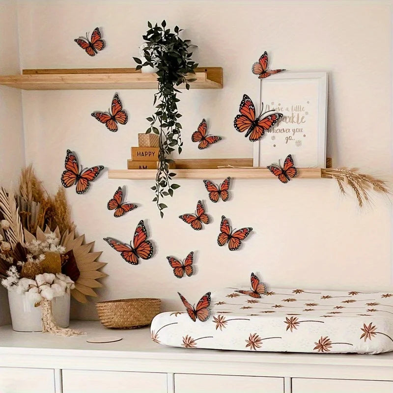 12pcs 3D Monarch Butterfly Wall Decals – PVC Home & Party Decor Wall Decals Nixie