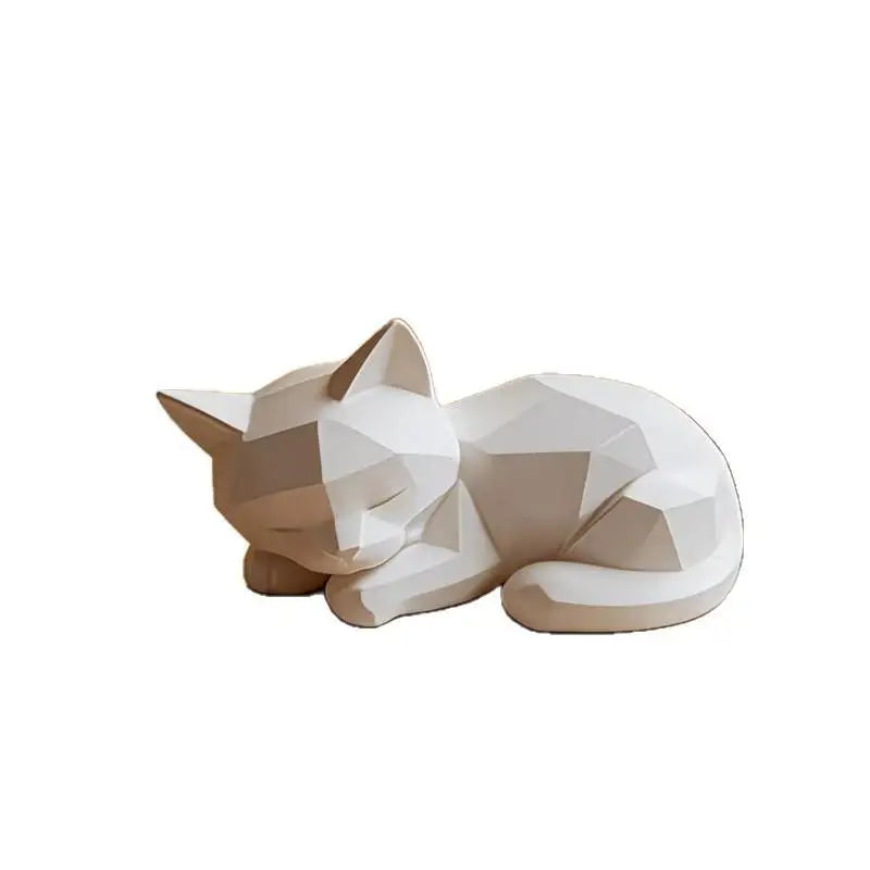 Geometric Sleeping Cat Ornament | Boho Minimalist Home Decor Decorative Figurine Nixie White