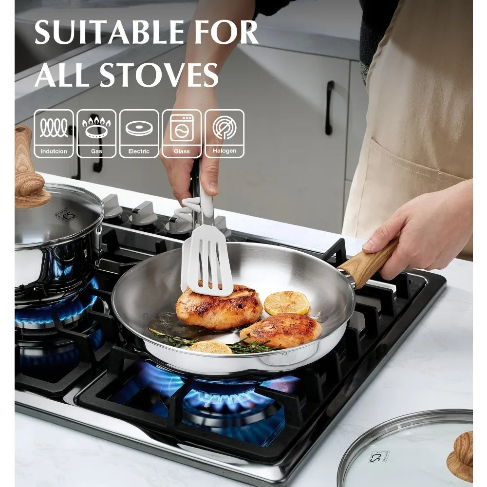 KOCH SYSTEME CS Stainless Steel Frying Pan Set 8 & 10 Inch Stainless Steel Pan Set Nixie