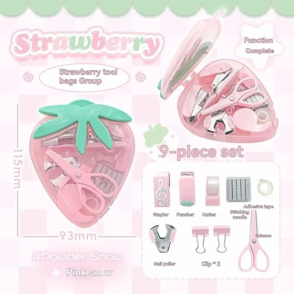 9-Piece Mini Strawberry Stapler & Puncher Stationery Set
