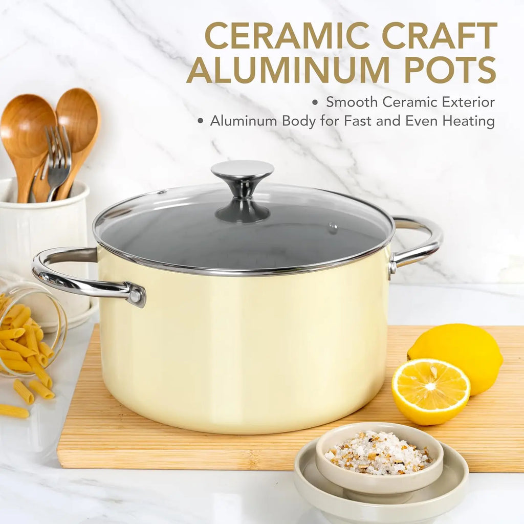 MICHELANGELO 6QT Ceramic Nonstick Stock Pot with Lid | Induction Ceramic Stock Pot Nixie