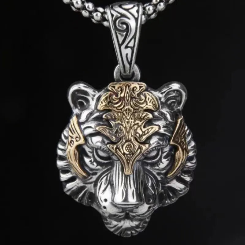 Vintage Tiger Head Pendant Necklace | Unisex Silver Jewelry Pendant Necklace Nixie