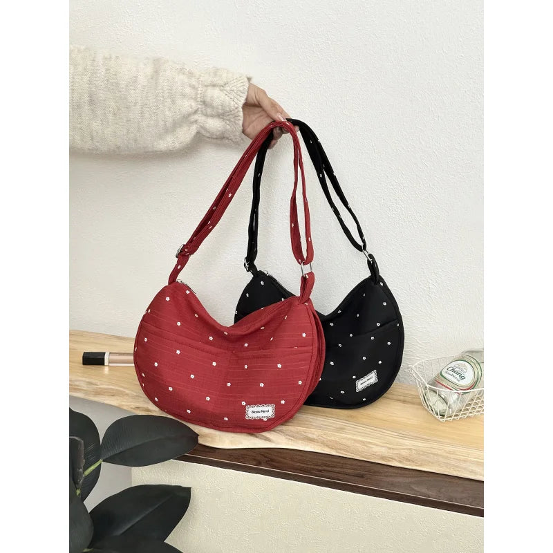 Korean Polka Dot Canvas Shoulder Bag – Large Capacity Tote