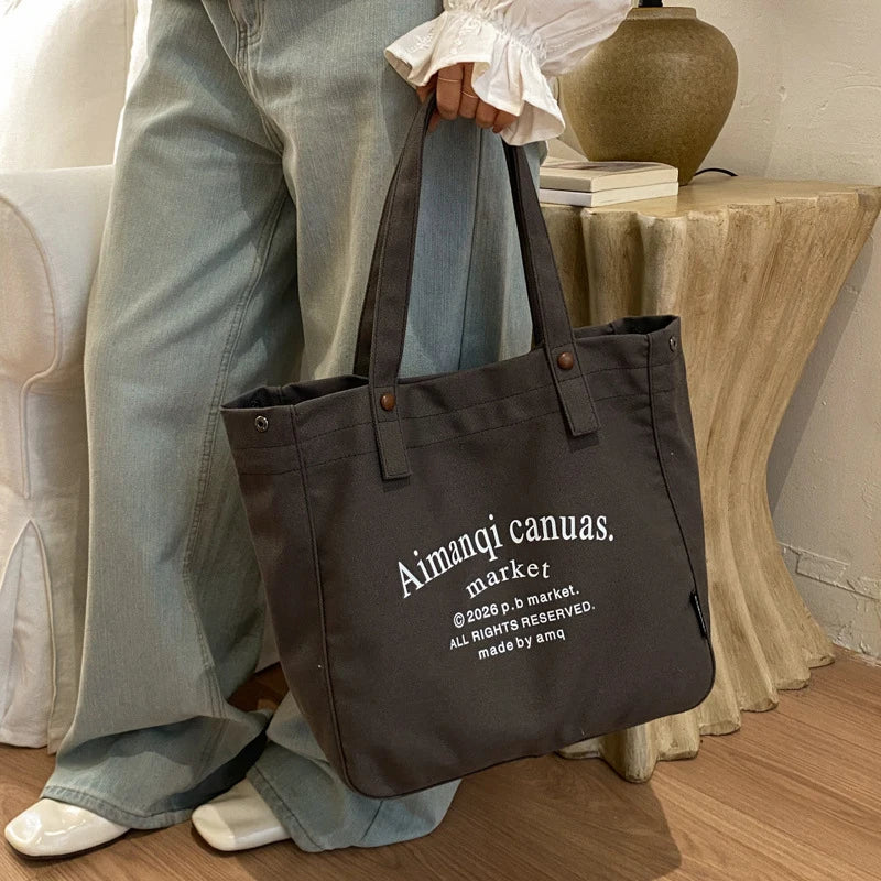 Large Canvas Tote Bag for Women | Letter Print Shoulder Bag Canvas Tote Bag Nixie