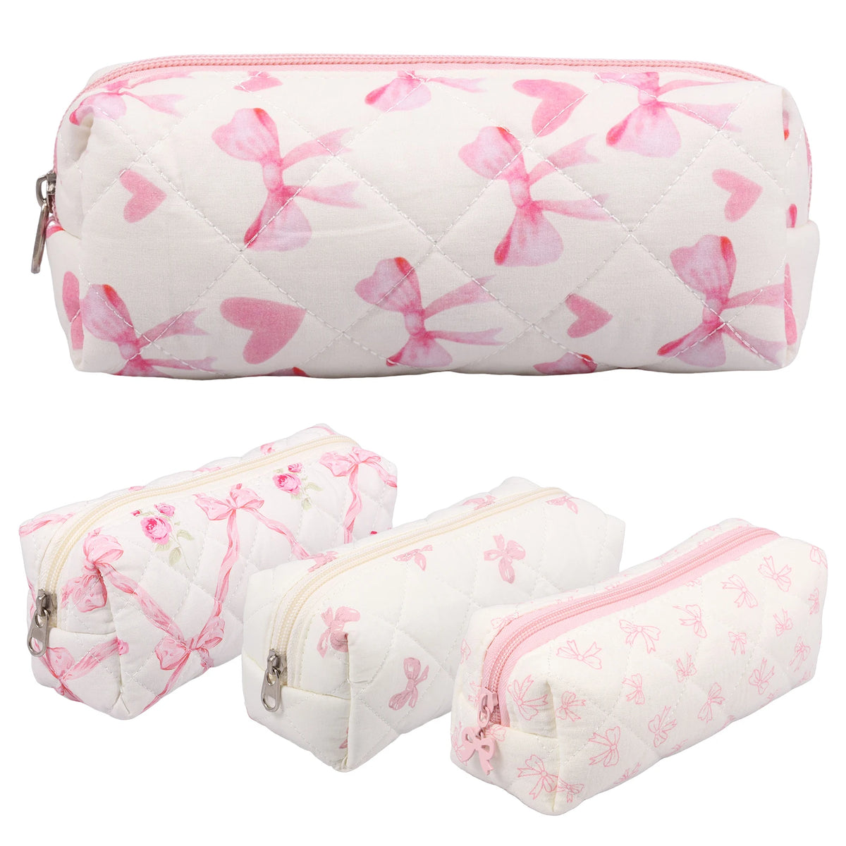 4Pcs Cute Bow Pencil Pouch Set | Zipper Case for School Travel Pencil Pouch Set Nixie