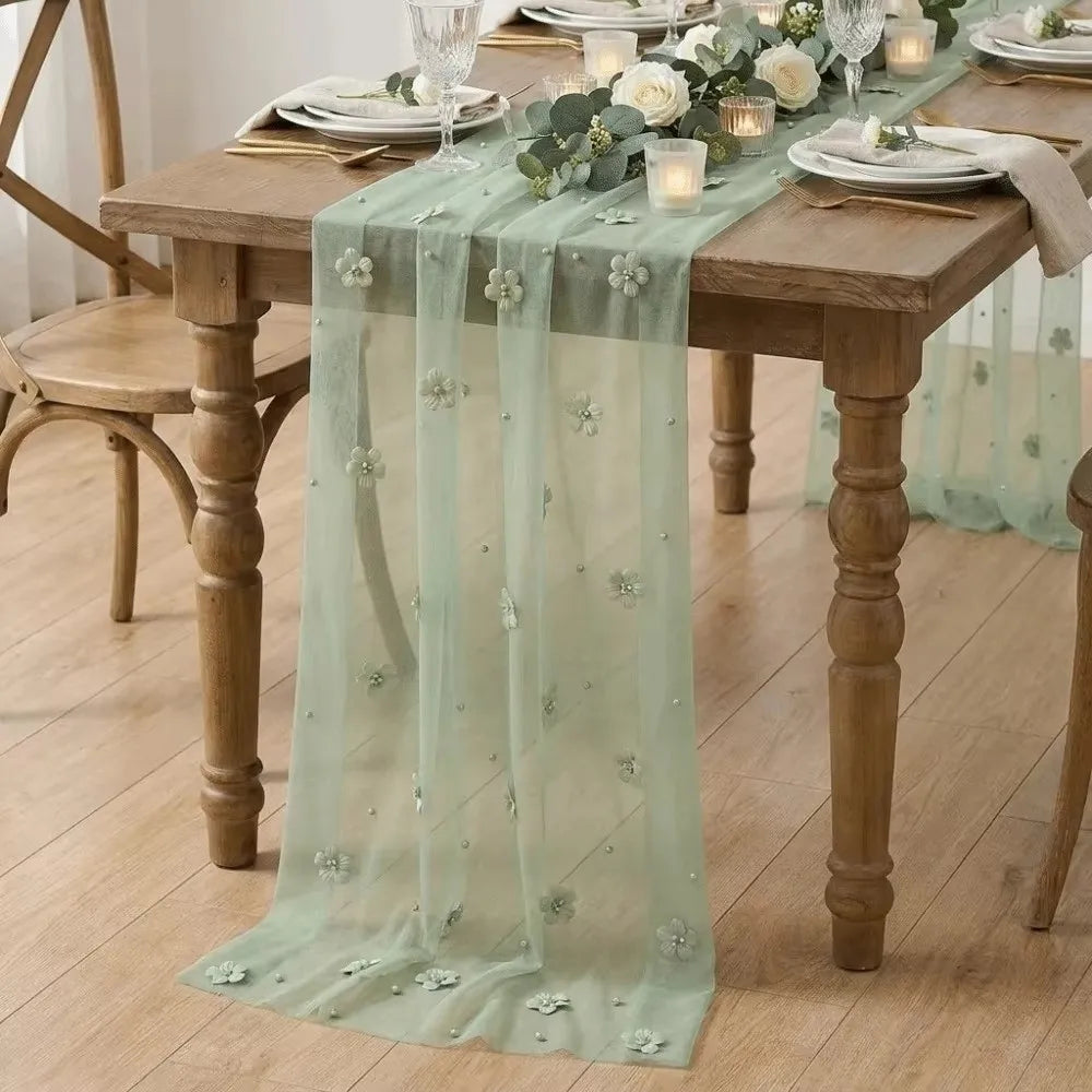 Tulle Table Runner 75x300cm Sheer Floral Embroidered Décor Table Runner Nixie