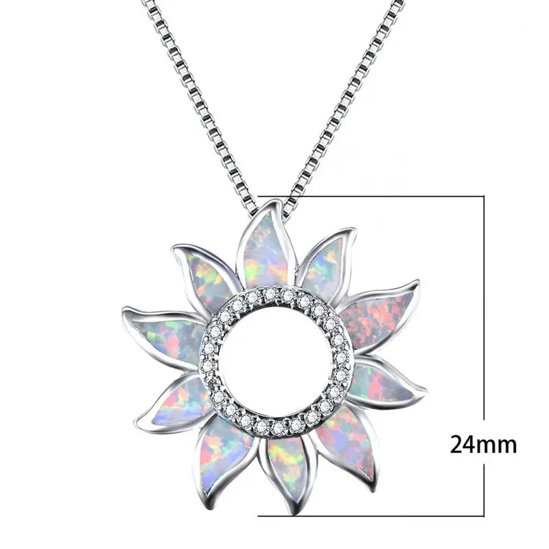 Rainbow Sunflower Fire Opal Pendant Necklace | Wedding Gift
