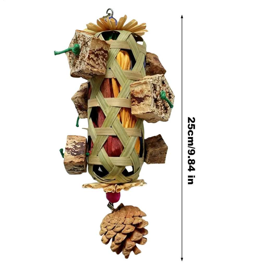 Parrot Hanging Chew Toy Bird Foraging Basket – Wood & Corn Cob Bird Foraging Toy Nixie
