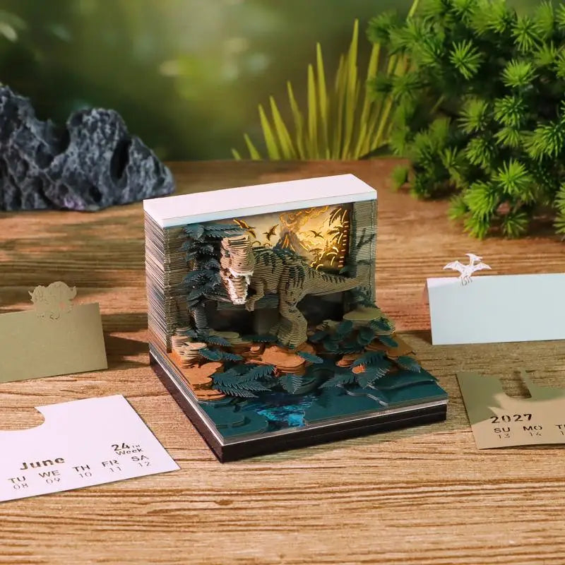 2027 LED Desk Calendar – 3D Paper Carving Art Tear-Away Notepad LED Desk Calendar Nixie