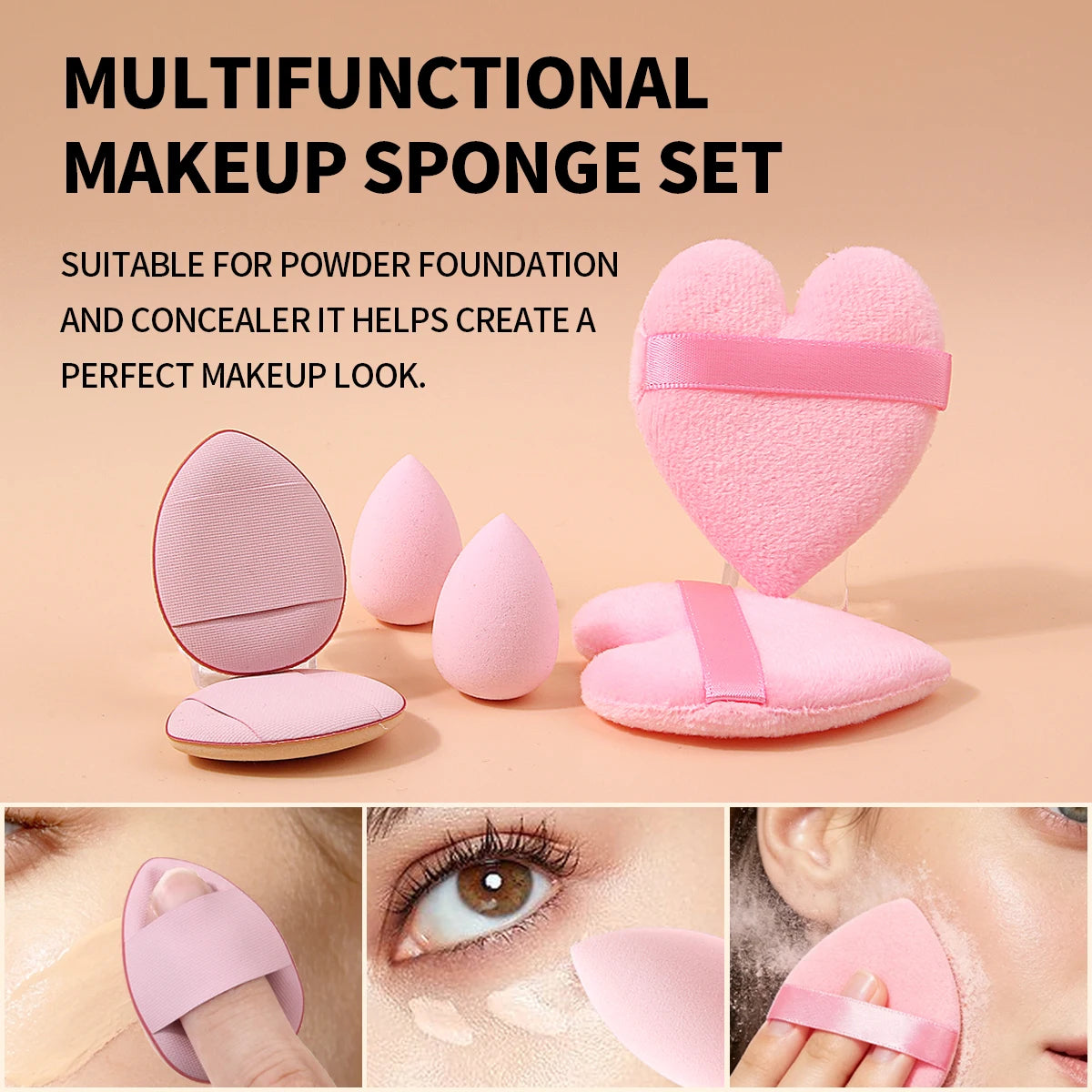 6-Piece Heart Shape Makeup Puff Set with Storage Bag Makeup Sponge Set Nixie
