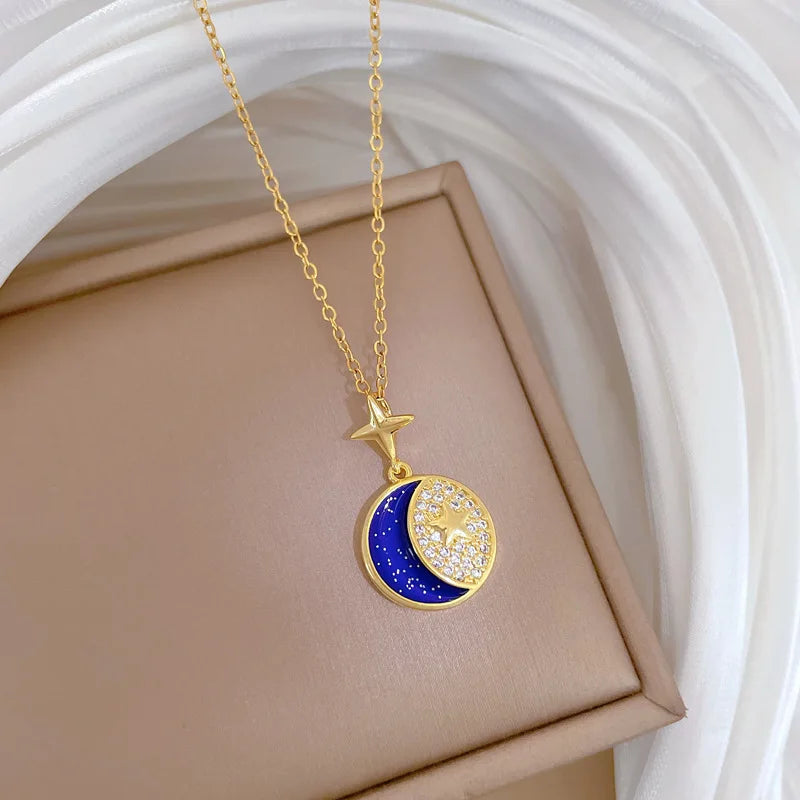 Starry Sky Pendant Necklace | Gold Stainless Steel Clavicle Chain Pendant Necklace Nixie