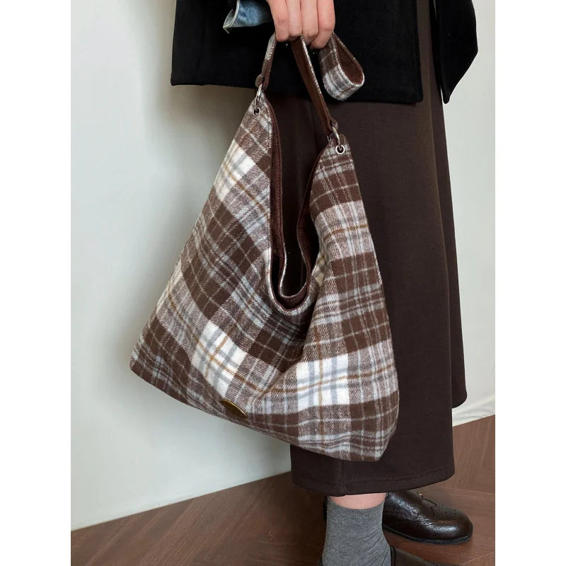 Nixie Plaid Woolen Large Shoulder Bag for Women | Spacious Women's Shoulder Bag Nixie
