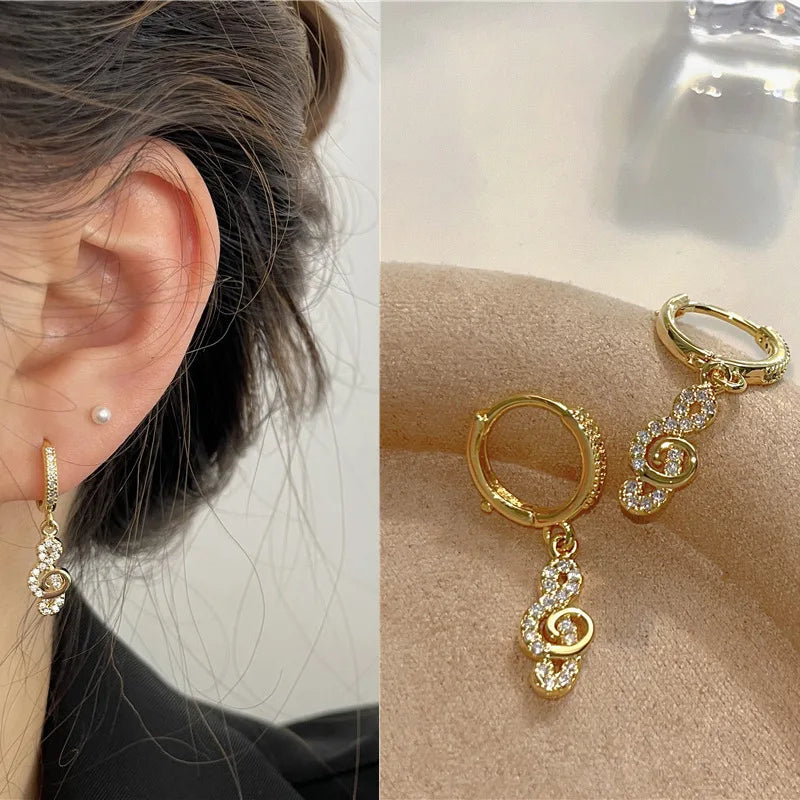 Sparkling Zircon Hoop Drop Earrings – 14K Gold Plated Women Drop Hoop Earrings Nixie