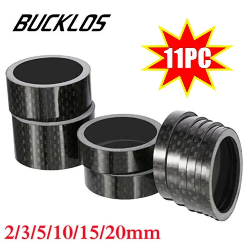 BUCKLOS 11pc Carbon Fiber Bike Stem Spacers 1-1/8" MTB Road Bike Stem Spacers Nixie