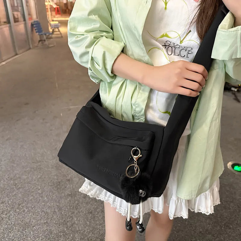 Korean Canvas Crossbody Bag for Women – College Satchel Style