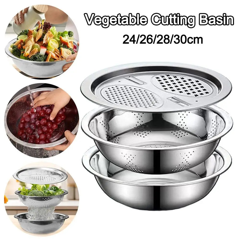 3-in-1 Stainless Steel Vegetable Wash Basin, Strainer & Grater Vegetable Wash Basin Nixie