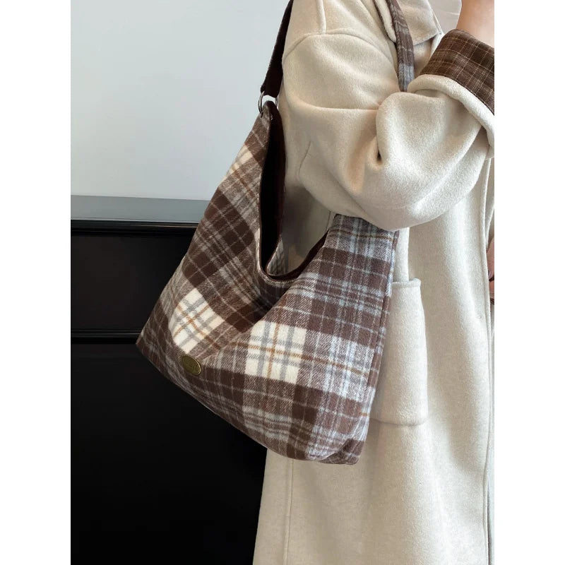 Nixie Plaid Woolen Large Shoulder Bag for Women | Spacious Women's Shoulder Bag Nixie