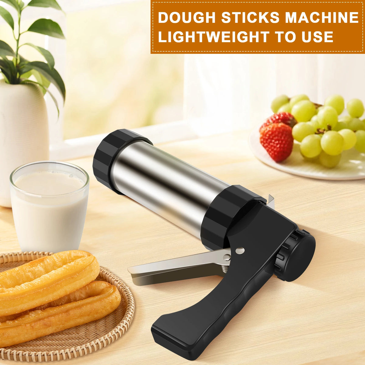 Stainless Steel Churro Maker Machine with 3 Nozzles & Piping Bag Churro Maker Kit Nixie