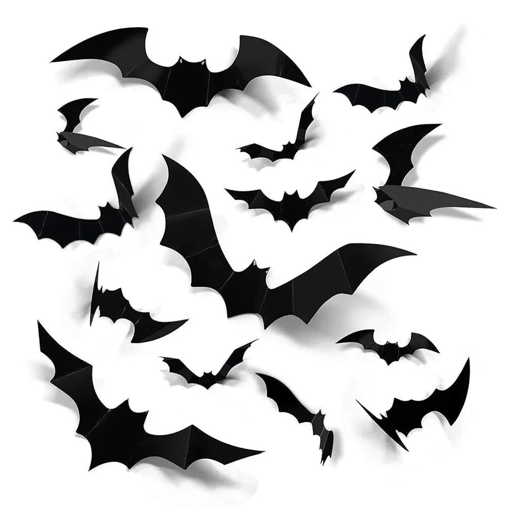 3D Halloween Bat Wall Stickers – Black PVC Bat Decorations Halloween Wall Stickers Nixie