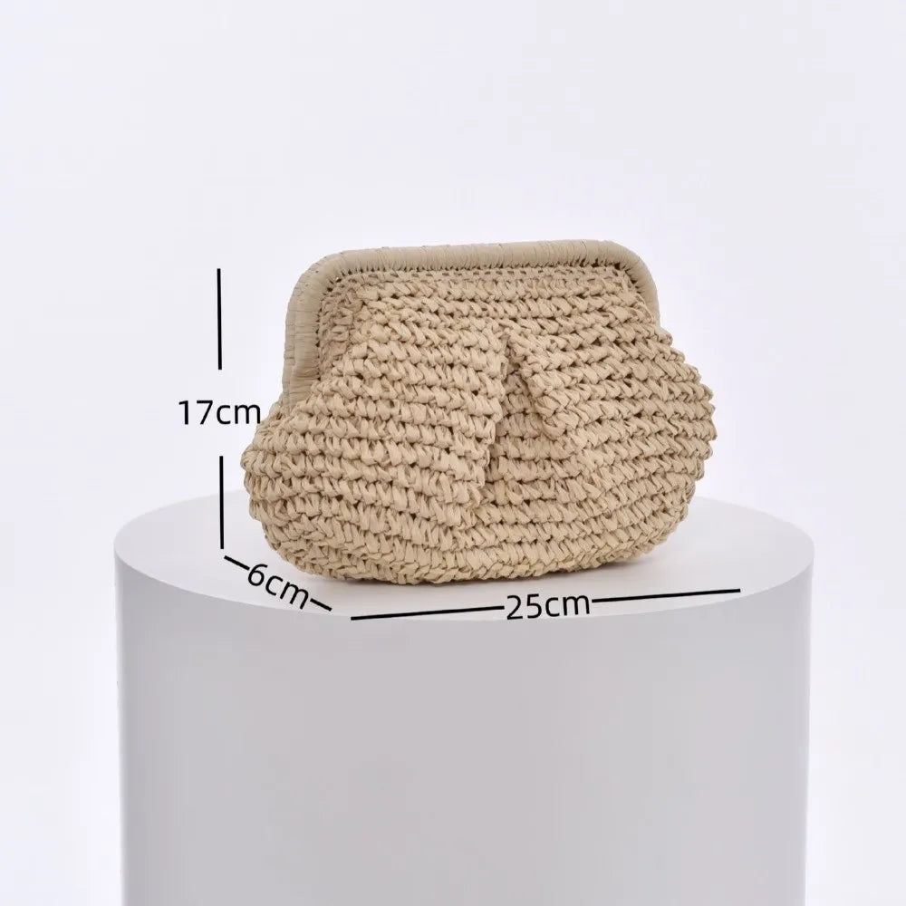 Large Straw Woven Shoulder Bag with Chain Strap | Boho Tote Straw Shoulder Bag Nixie