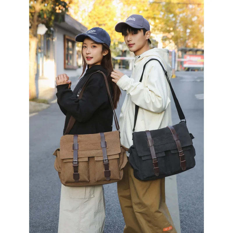 Large Canvas Messenger Bag – College & Work Shoulder Bag Canvas Messenger Bag Nixie