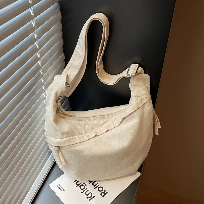 Japanese Mori Canvas Crossbody Shoulder Bag for Women Canvas Crossbody Bag Nixie BB-654-Beige Extra Large